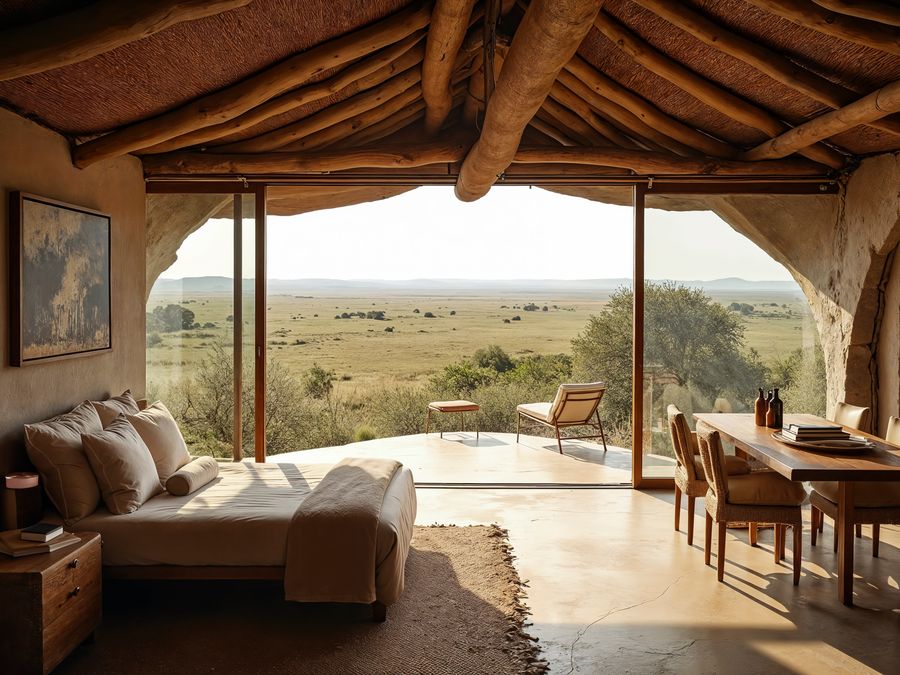 Lodge suite opening onto the Serengeti plains